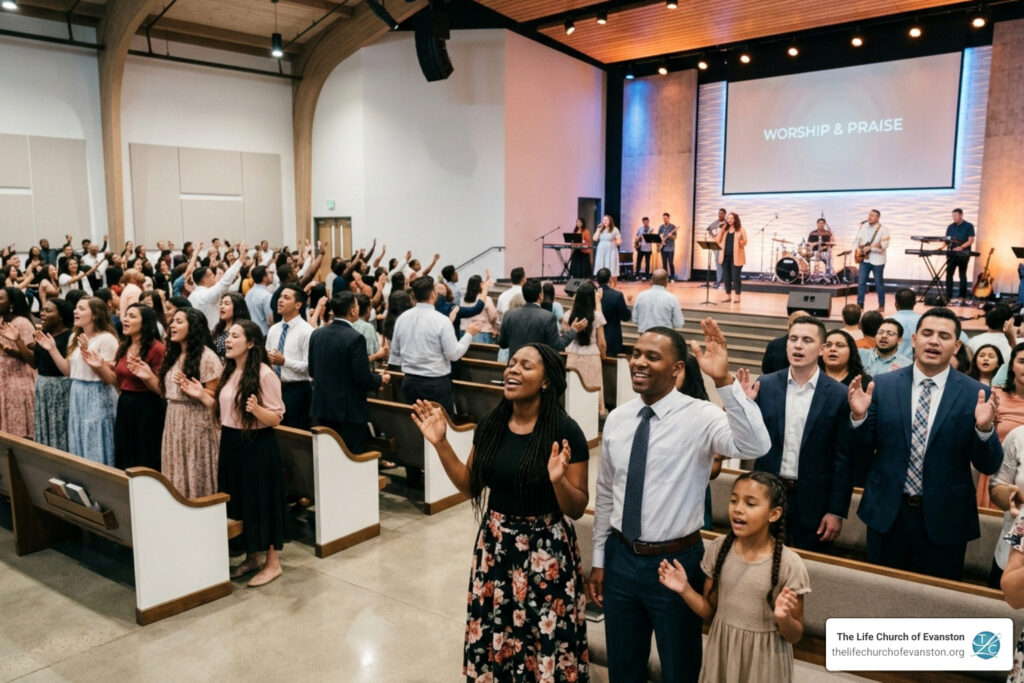 Spiritual growth programs - believer in fervent prayer, diverse congregation, Apostolic Pentecostal worship - Spiritual